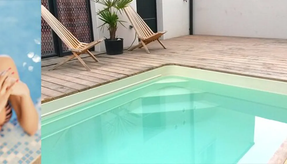 Piscine coque acrylique avec plage et margelles